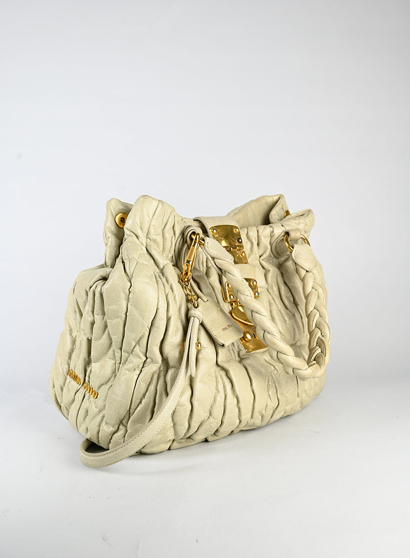 Miu Miu Borsa a spalla in pelle coffer ecrù