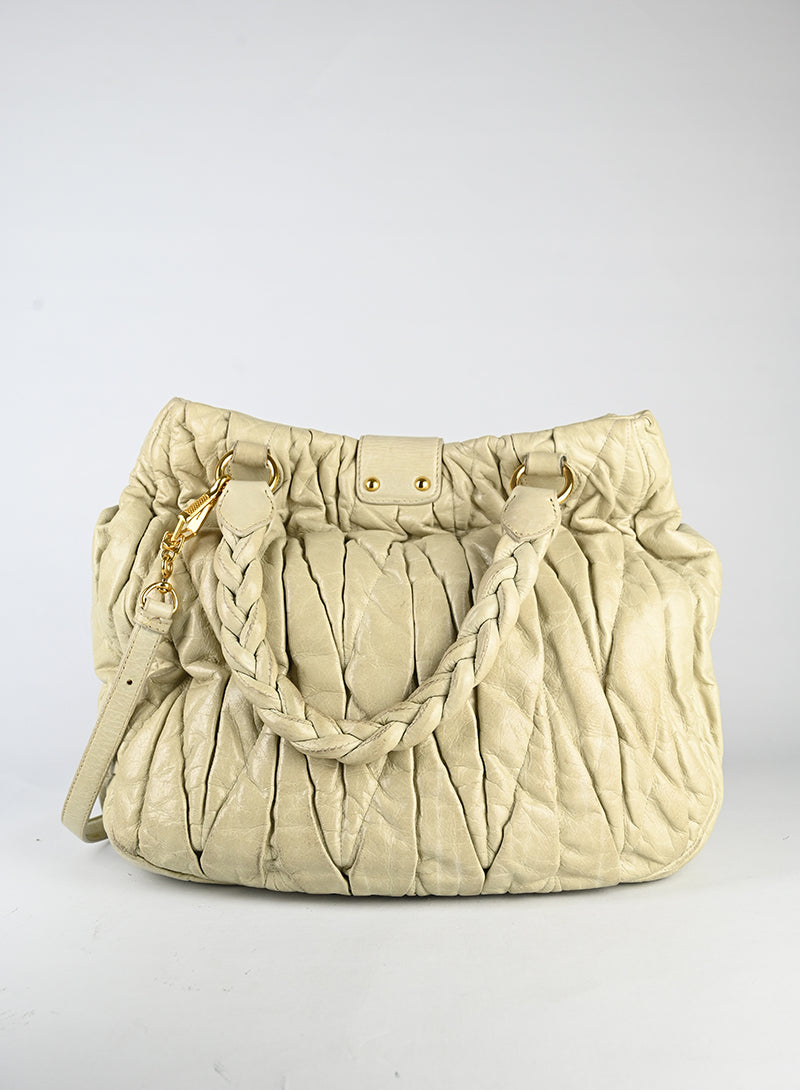 Miu Miu Borsa a spalla in pelle coffer ecrù