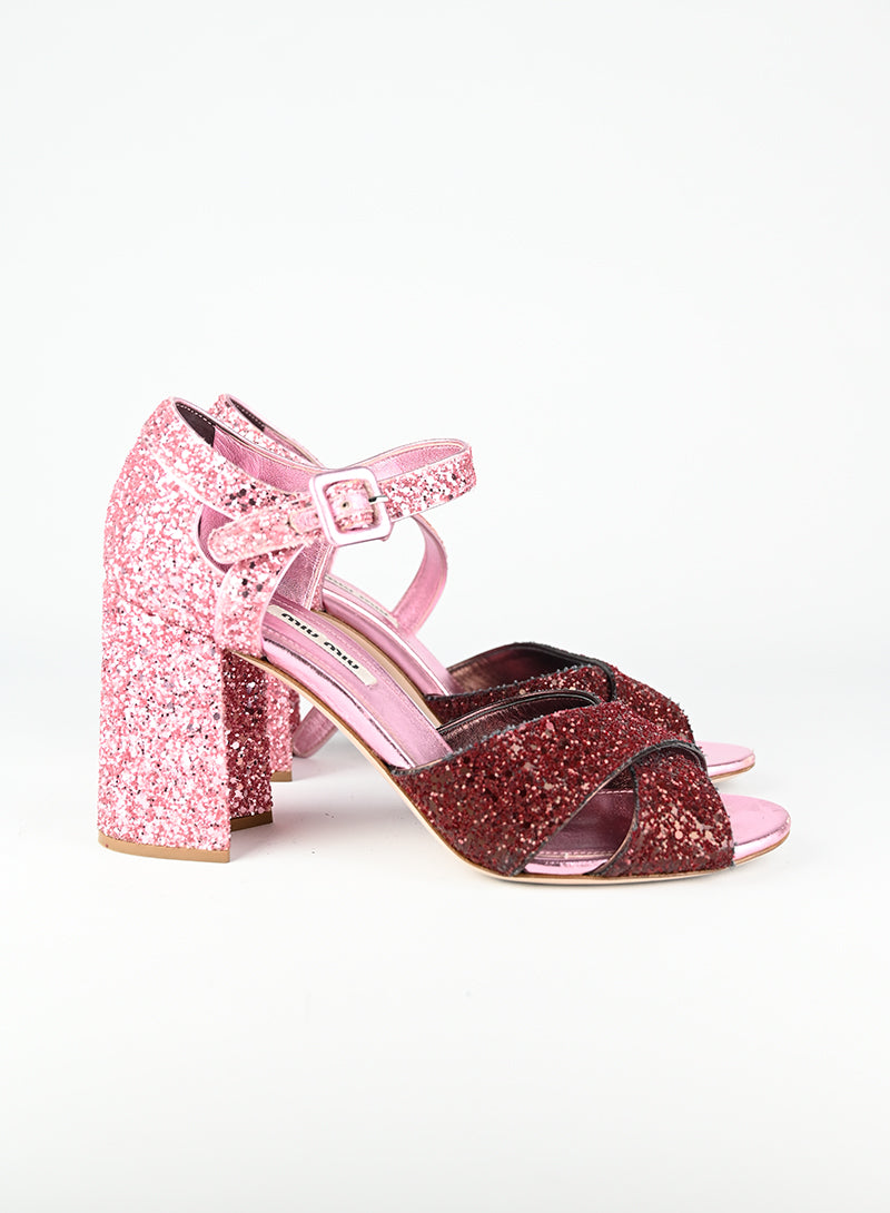 Miu Miu Sandali con glitter rosa - N. 37 ½