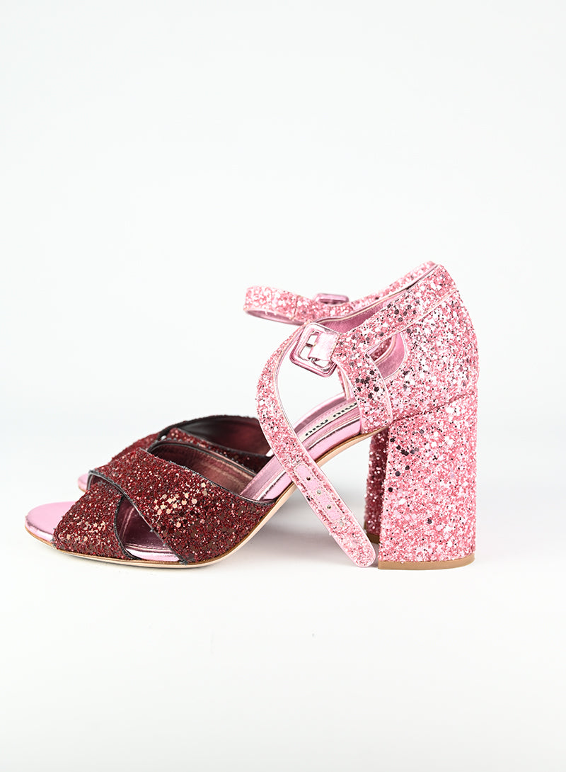 Miu Miu Sandali con glitter rosa - N. 37 ½