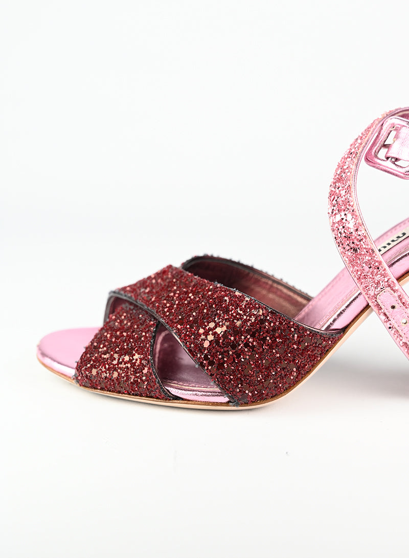 Miu Miu Sandali con glitter rosa - N. 37 ½