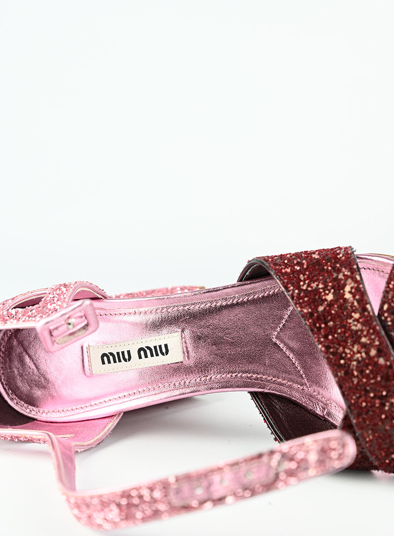 Miu Miu Sandali con glitter rosa - N. 37 ½