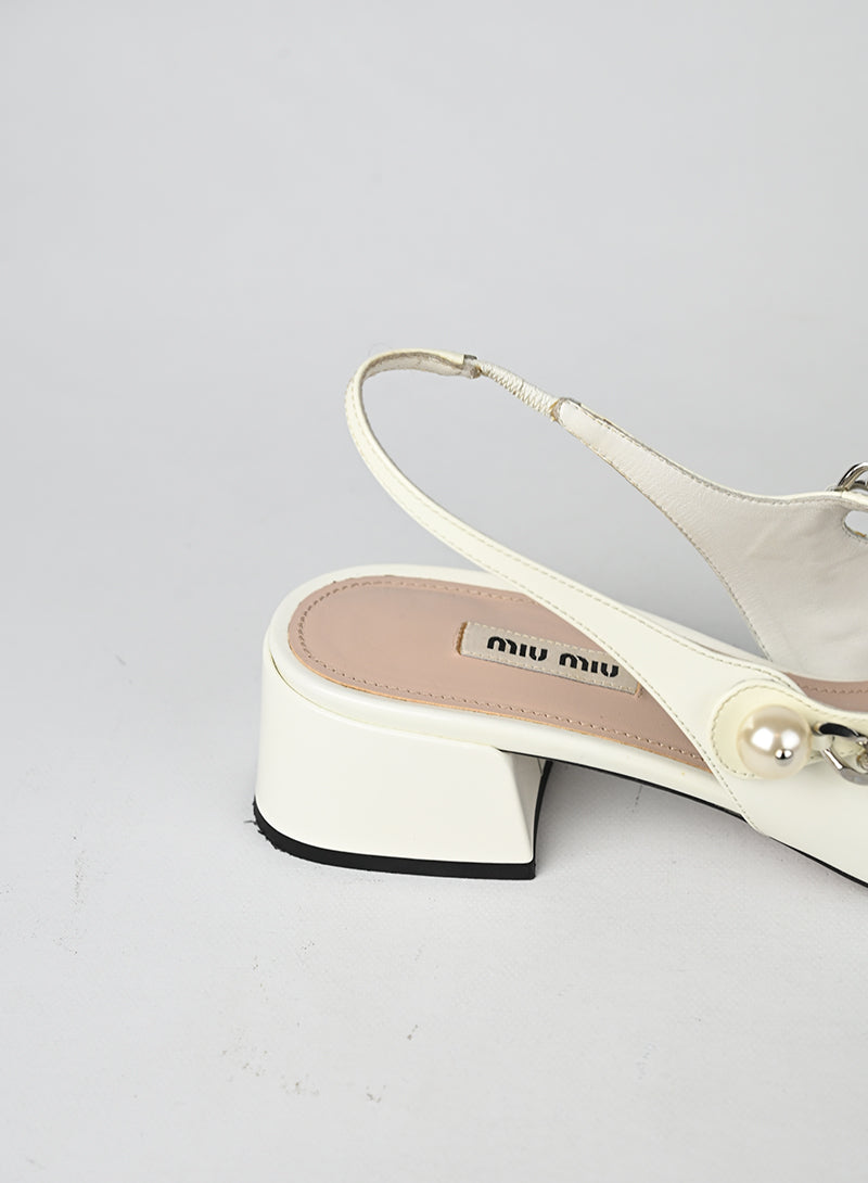 Miu Miu Slingback Vernice Bianca - N. 38