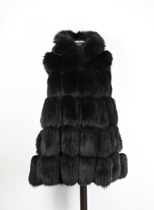 Pelliccia di volpe nera con cappuccio - Tg. 44