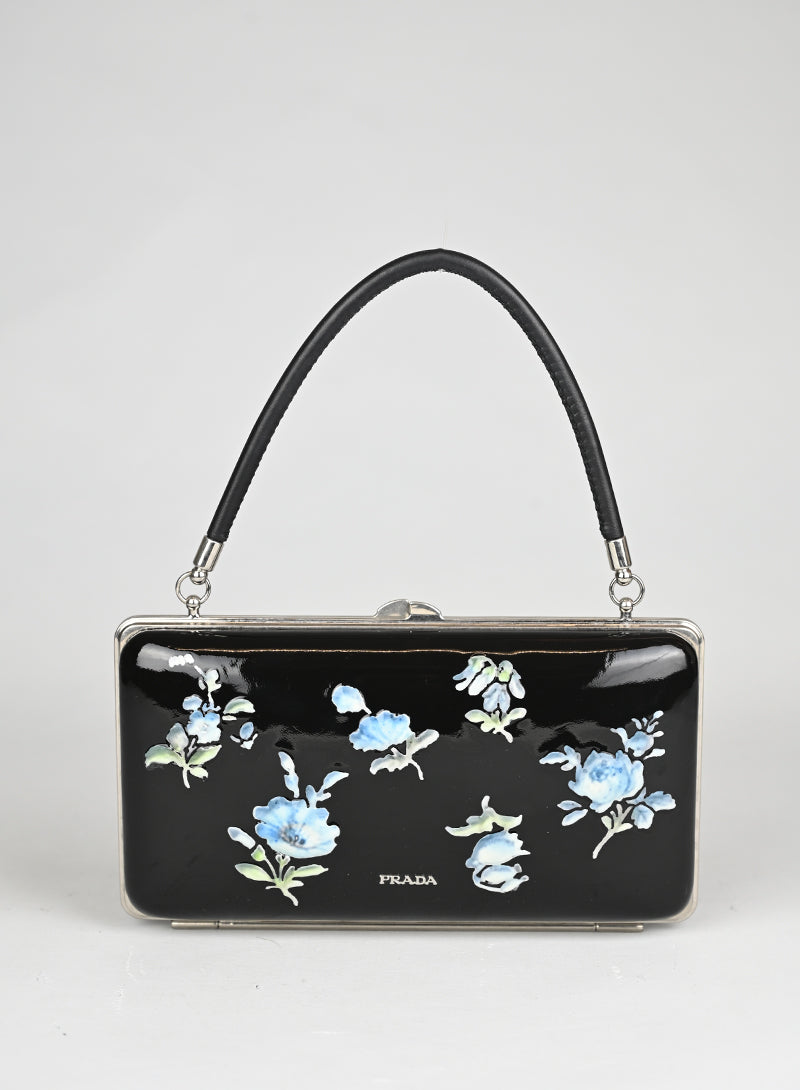 Prada Clutch Vernice Nera Fiori