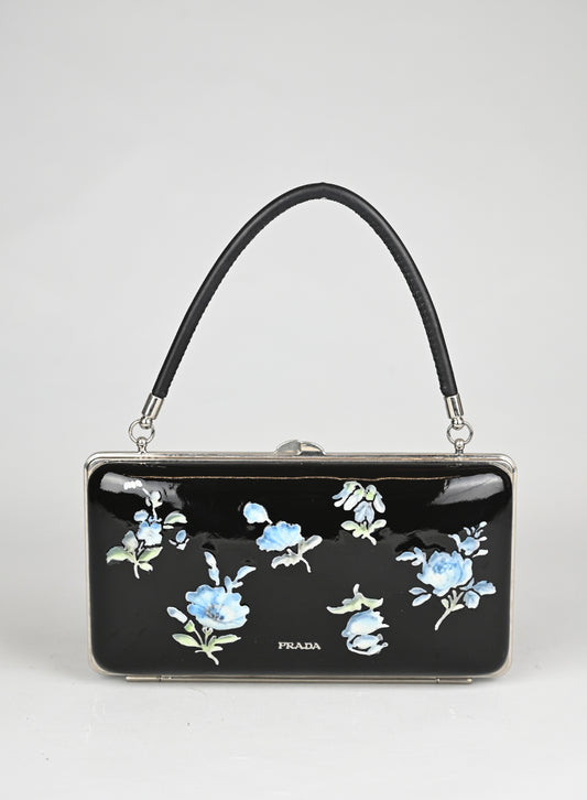 Prada Clutch Vernice Nera Fiori