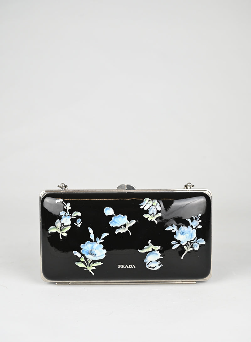 Prada Clutch Vernice Nera Fiori