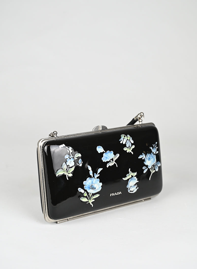 Prada Clutch Vernice Nera Fiori