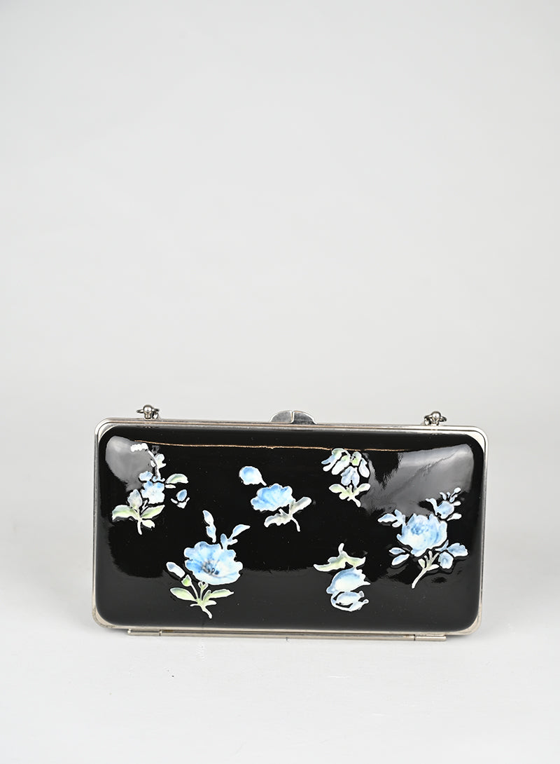 Prada Clutch Vernice Nera Fiori
