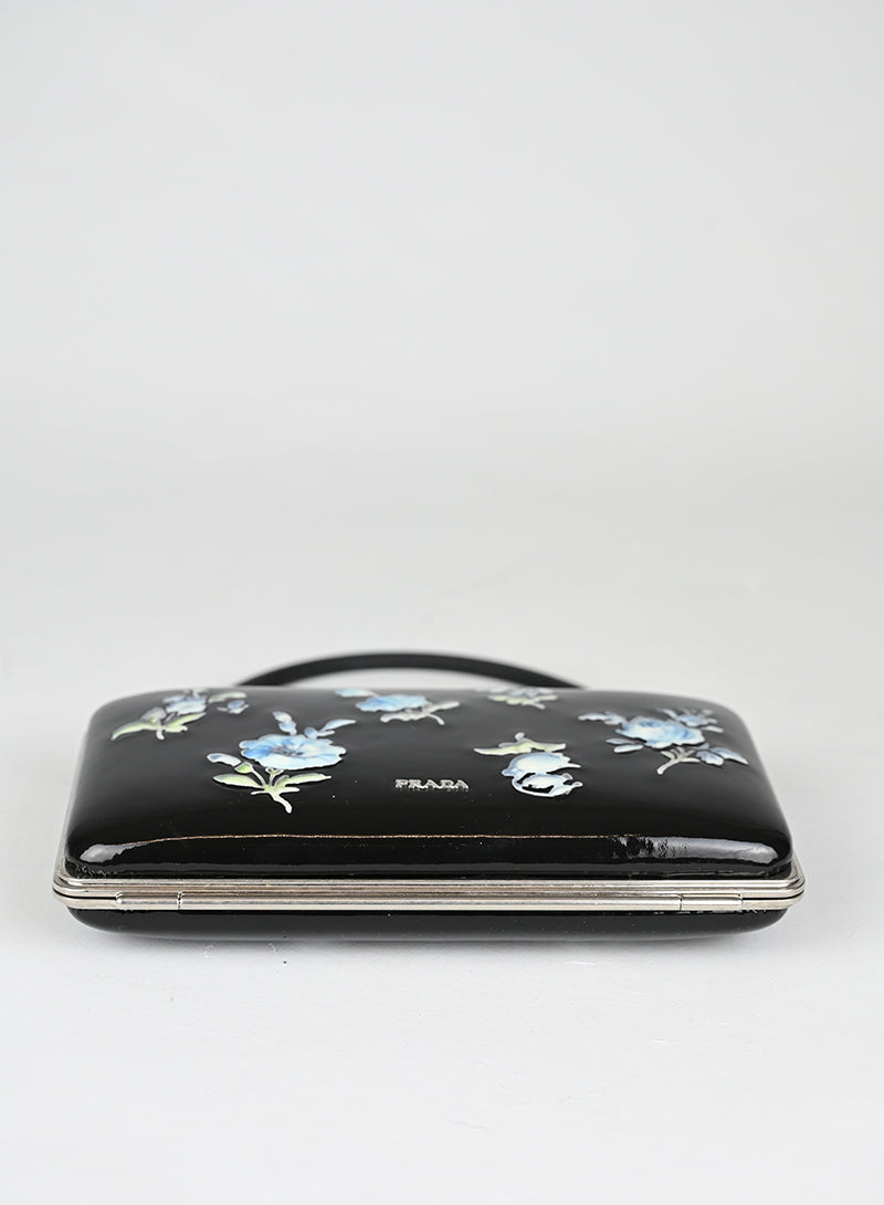 Prada Clutch Vernice Nera Fiori