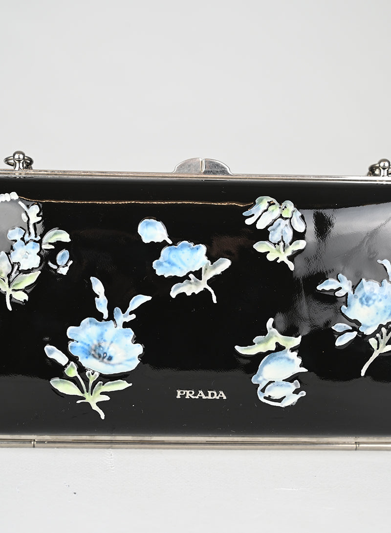 Prada Clutch Vernice Nera Fiori
