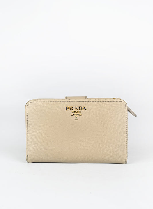 Prada Portafogli in pelle Saffiano beige
