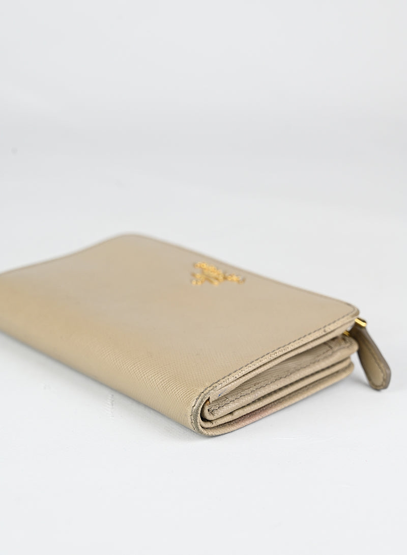 Prada Portafogli in pelle Saffiano beige