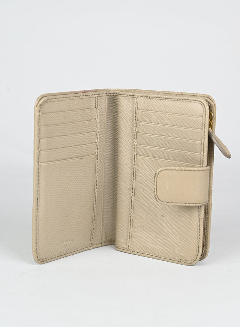 Prada Portafogli in pelle Saffiano beige