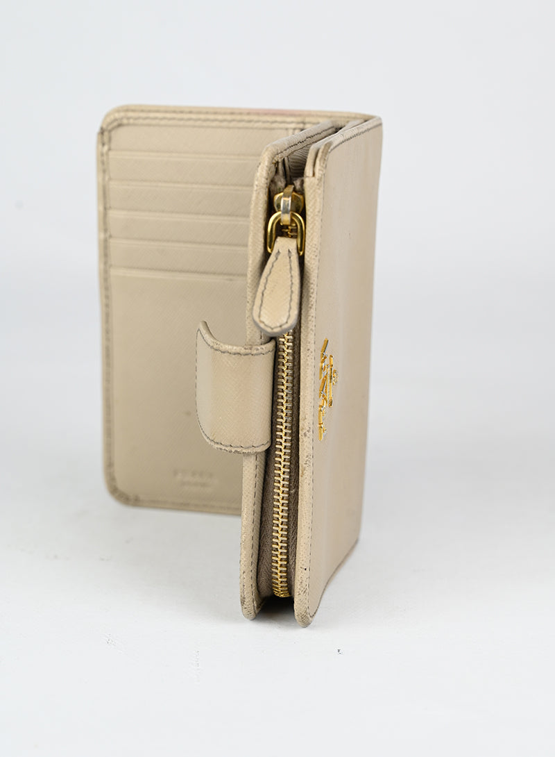 Prada Portafogli in pelle Saffiano beige