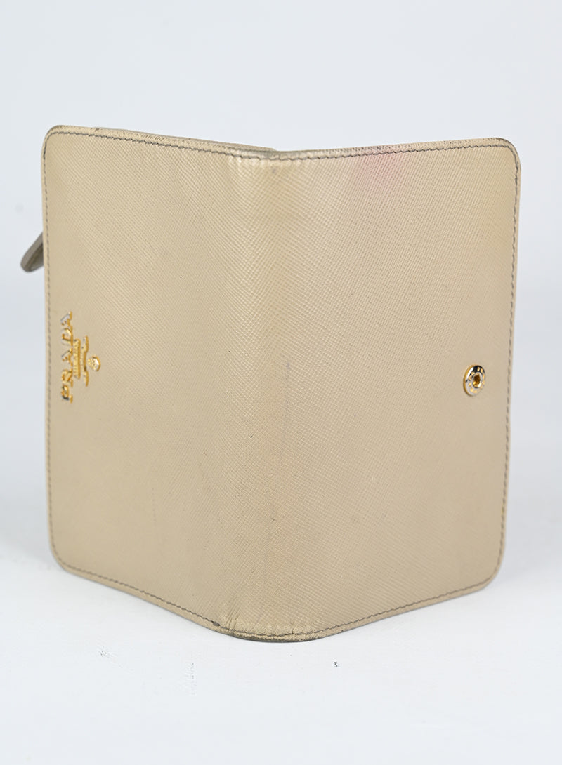 Prada Portafogli in pelle Saffiano beige