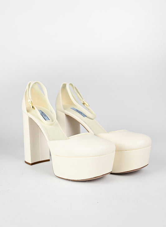Prada Sandali con plateau in pelle bianca - N. 39 ½