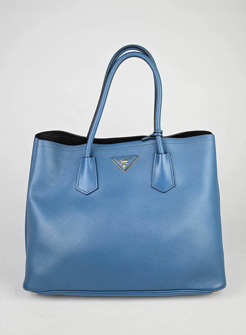 Prada Double Tote Bag in pelle Avio