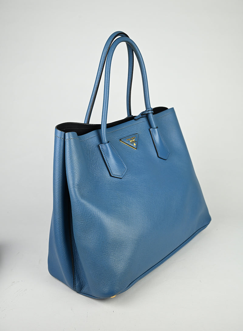 Prada Double Tote Bag in pelle Avio