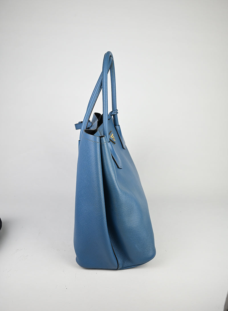 Prada Double Tote Bag in pelle Avio
