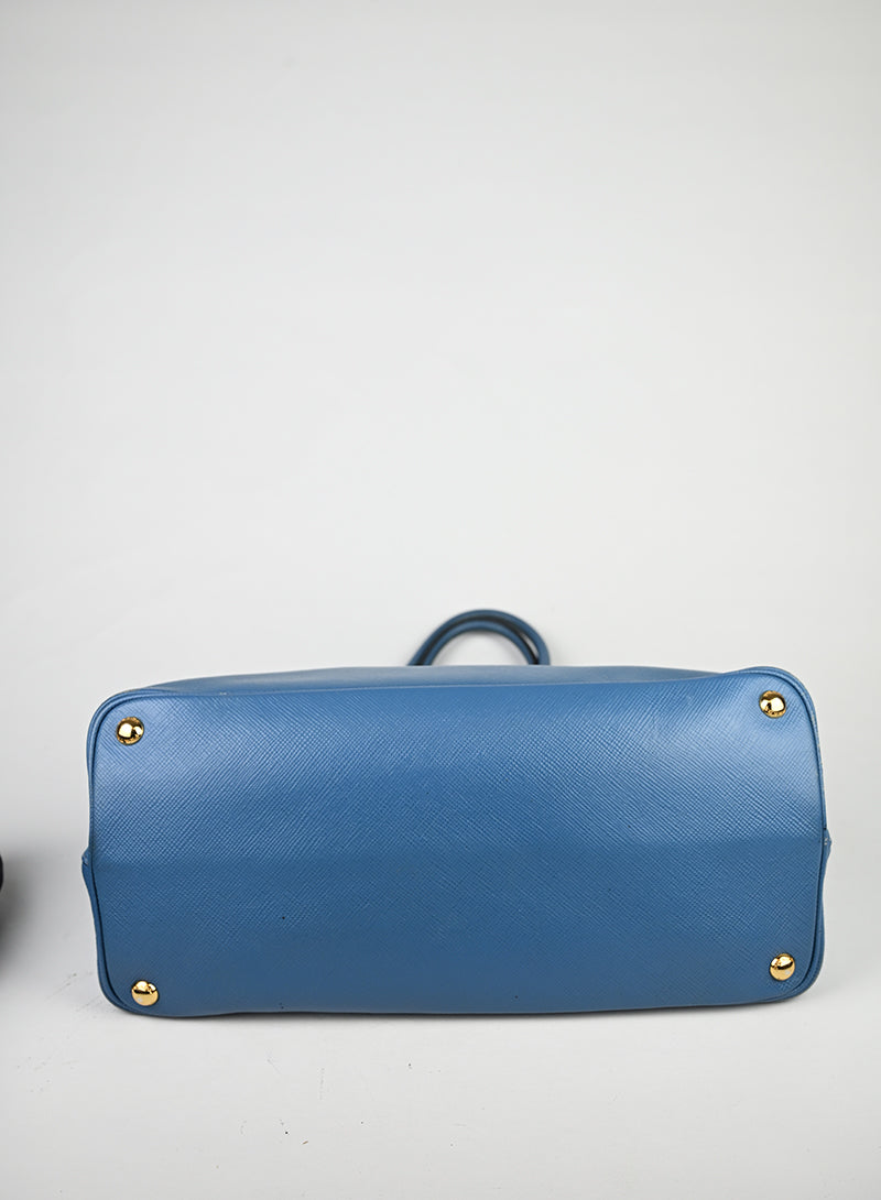 Prada Double Tote Bag in pelle Avio