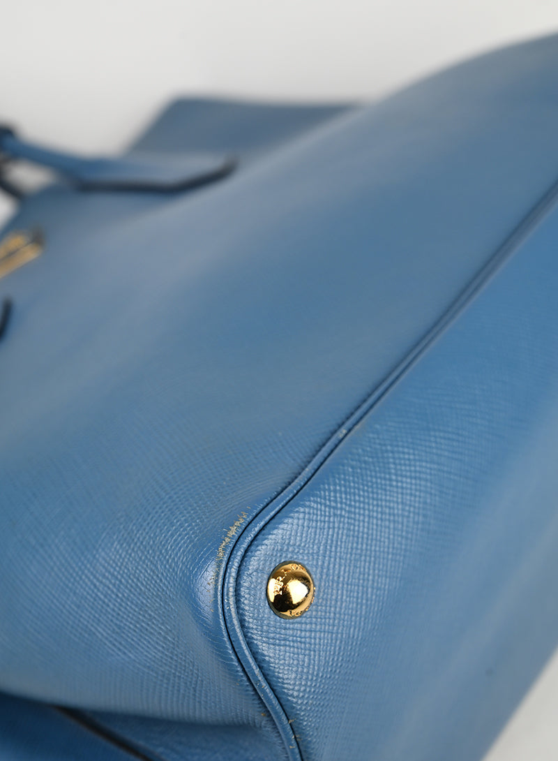 Prada Double Tote Bag in pelle Avio