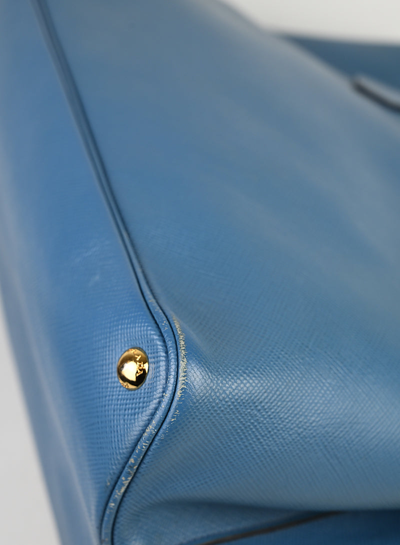 Prada Double Tote Bag in pelle Avio
