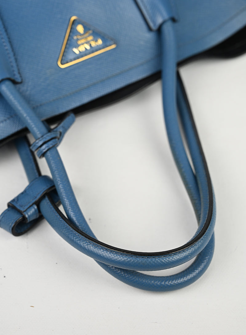 Prada Double Tote Bag in pelle Avio