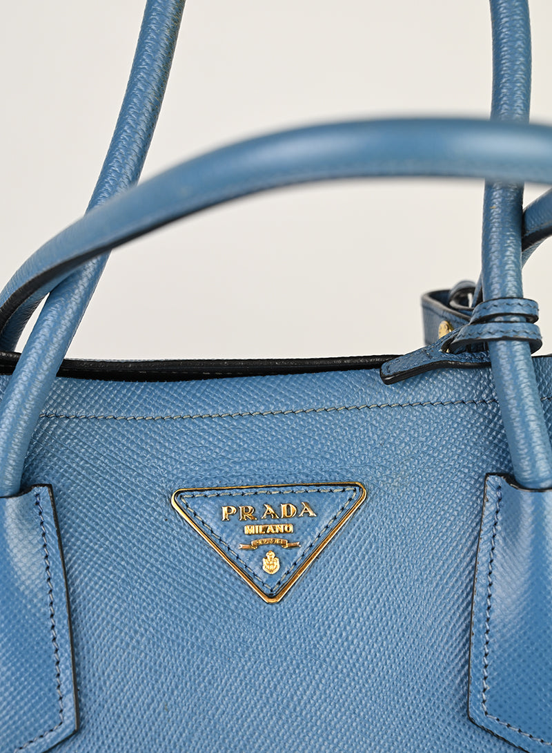 Prada Double Tote Bag in pelle Avio