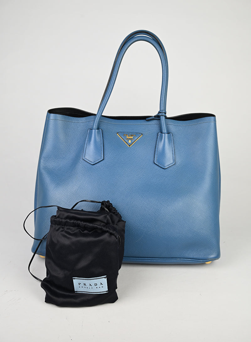 Prada Double Tote Bag in pelle Avio