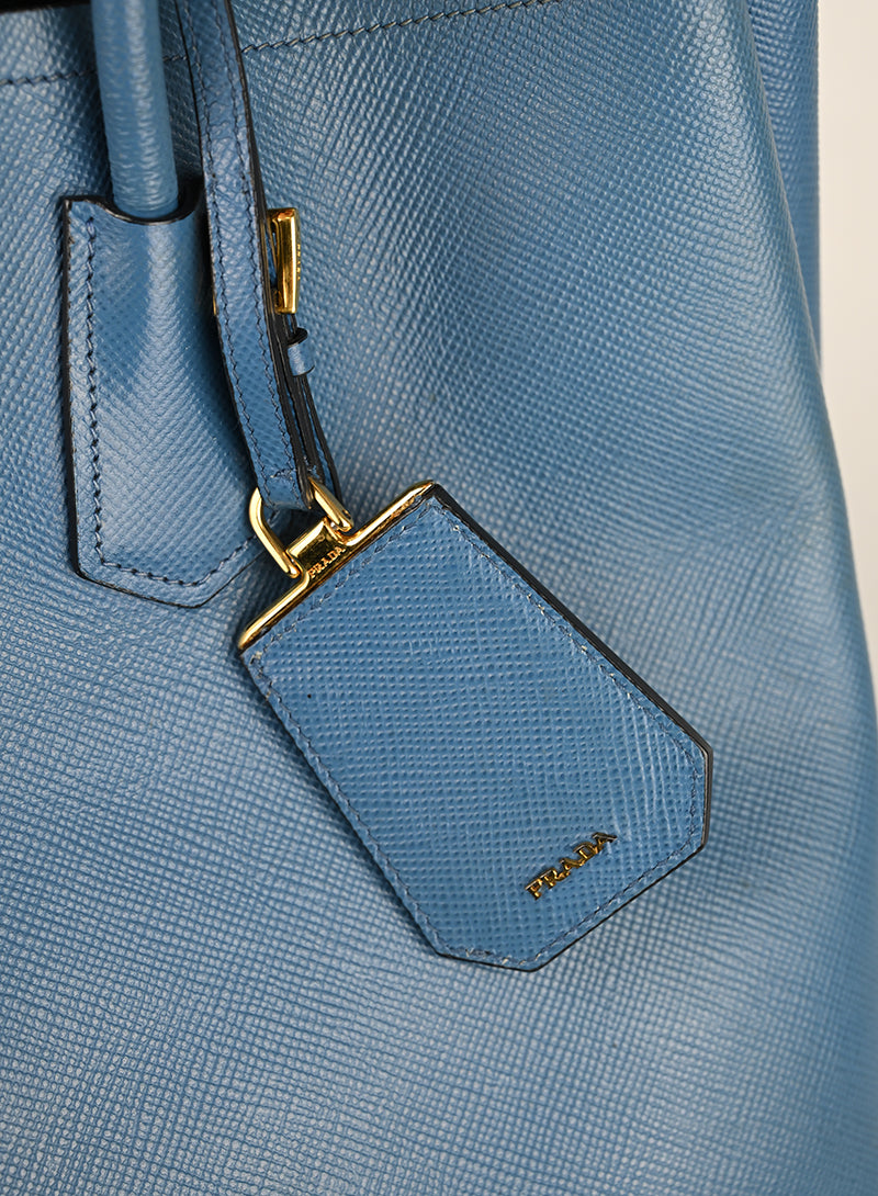 Prada Double Tote Bag in pelle Avio