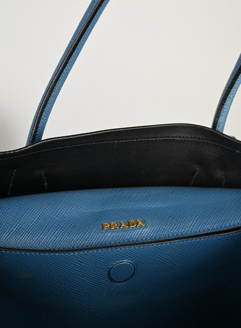 Prada Double Tote Bag in pelle Avio