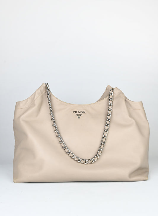 Prada Borsa shopper in pelle beige