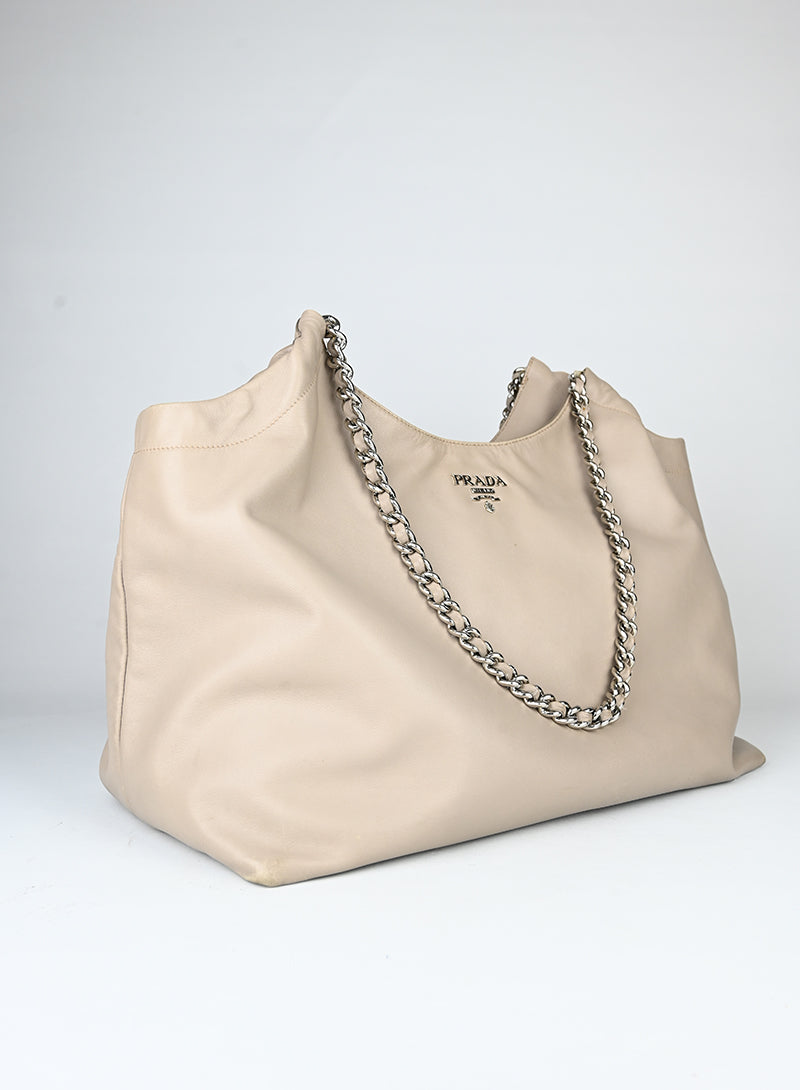 Prada Borsa shopper in pelle beige