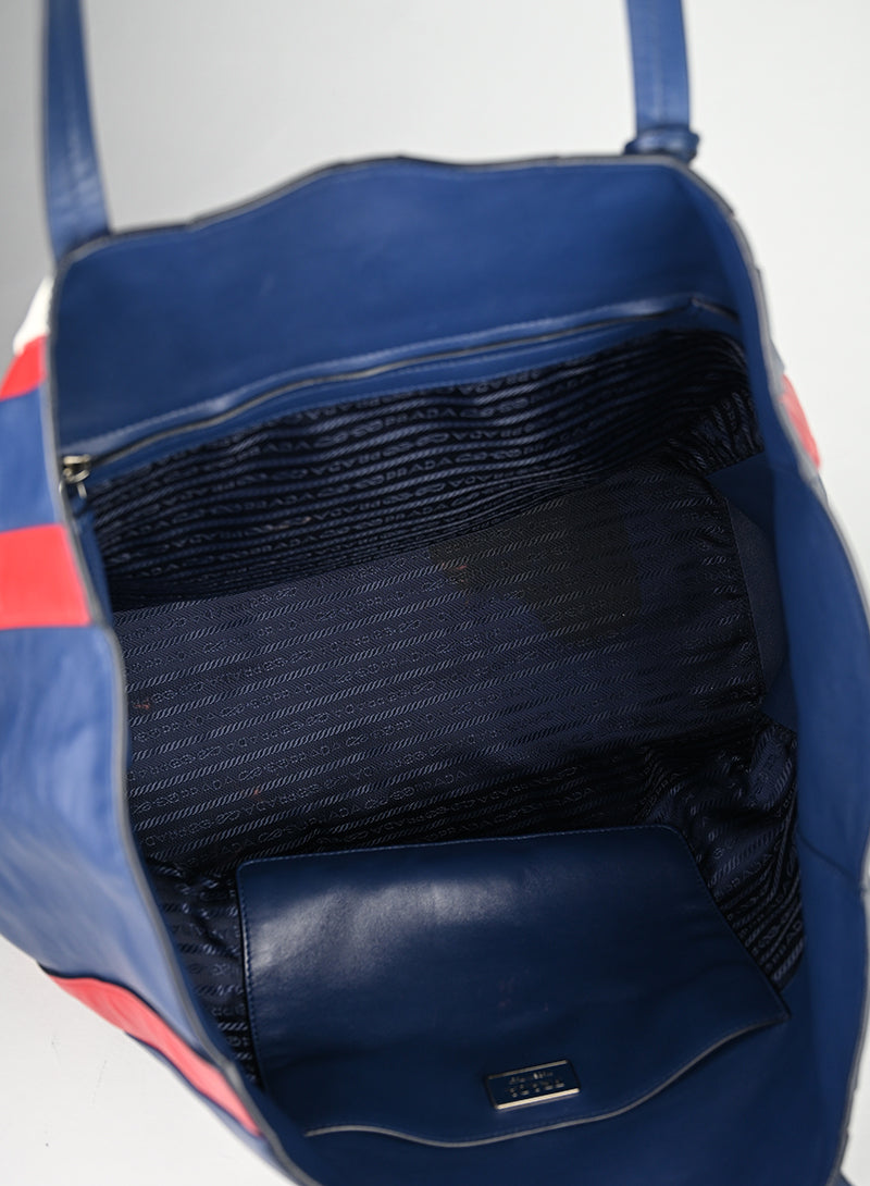 Prada Shopper Righe Blu