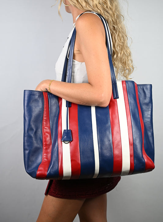 Prada Shopper Righe Blu -  lesleyluxuryvintage