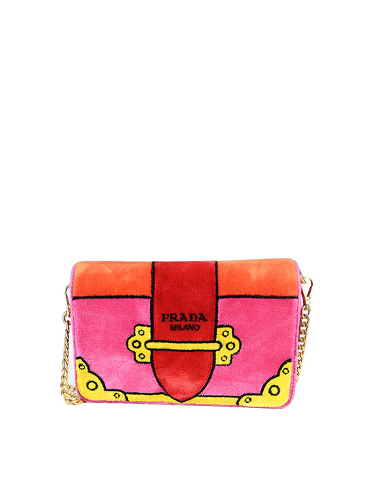 Prada Borsa Trompe l'oeil in velluto rosa