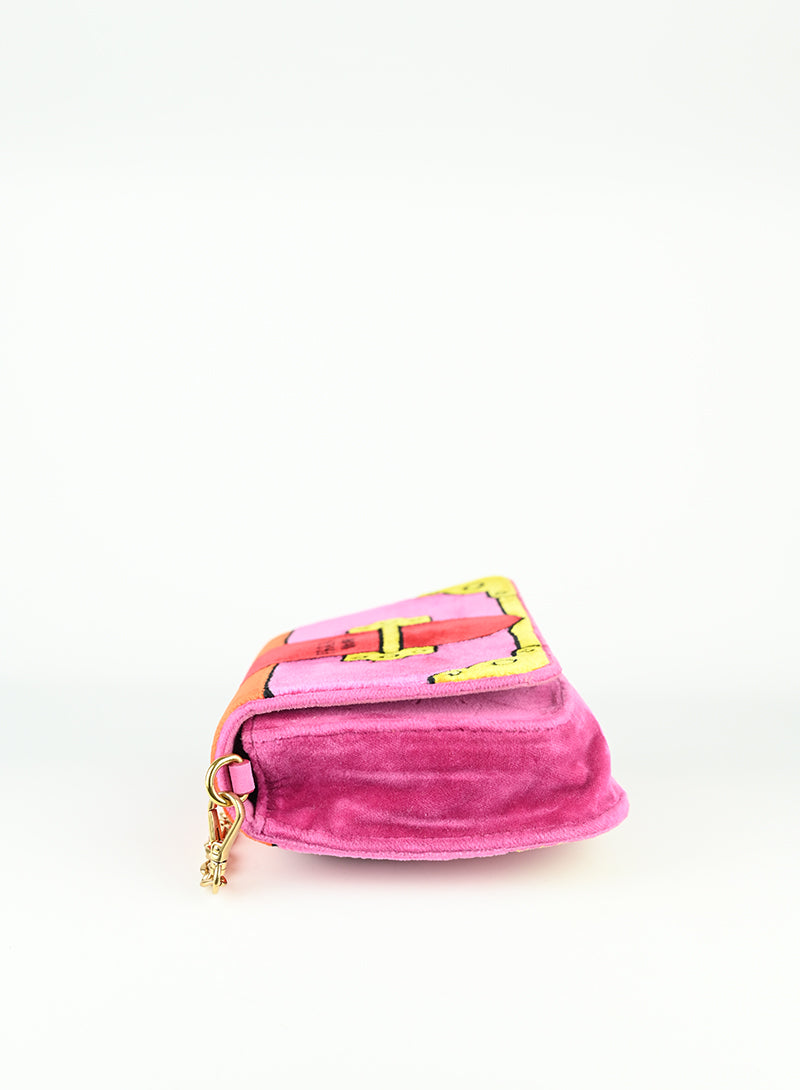 Prada Borsa Trompe l'oeil in velluto rosa