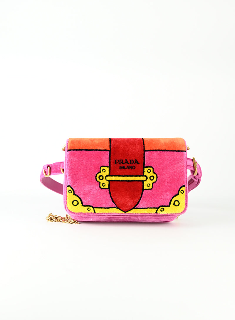 Prada Borsa Trompe l'oeil in velluto rosa