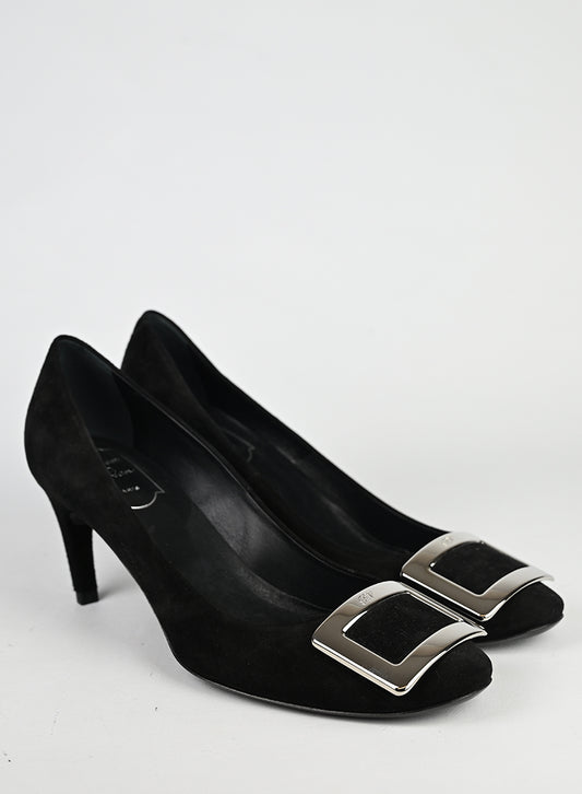 Roger Vivier Décolleté Suede Nero - N. 38 ½ -  lesleyluxuryvintage