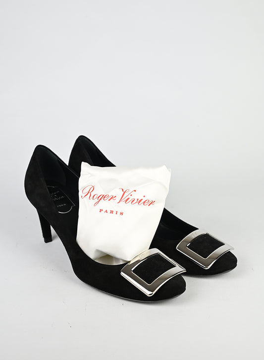 Roger Vivier Décolleté Suede Nero - N. 38 ½ -  lesleyluxuryvintage