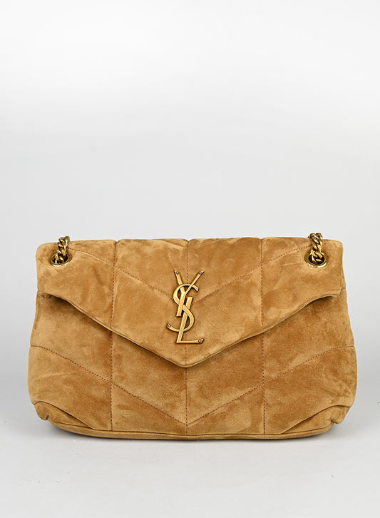 Saint Laurent Borsa Chevron Puffer in suede beige -  lesleyluxuryvintage