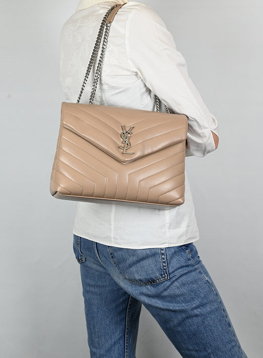 Saint Laurent Borsa Lou Lou Large in pelle beige
