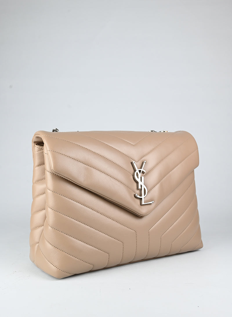 Saint Laurent Borsa Lou Lou Large in pelle beige