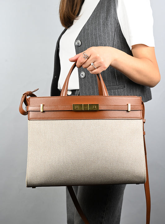 Saint Laurent Borsa Manhattan in canvas beige
