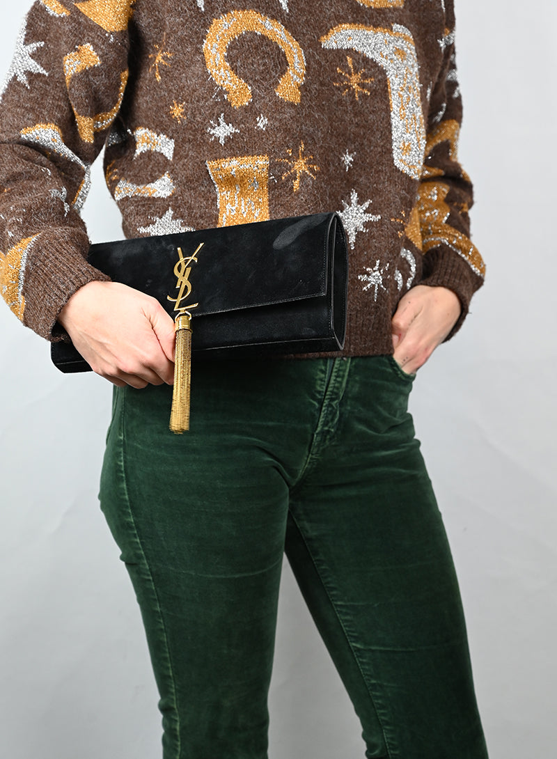 Saint Laurent Borsa Kate in suede nera