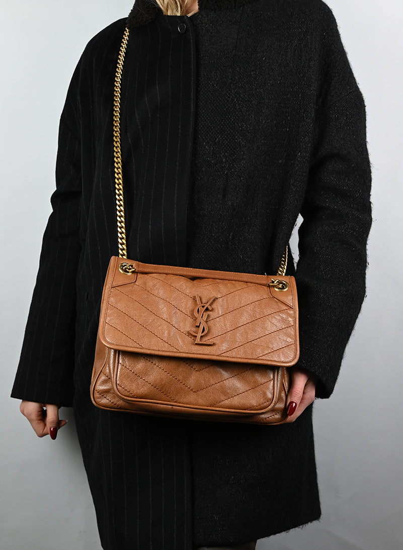 Saint Laurent Borsa NIKI in pelle cognac