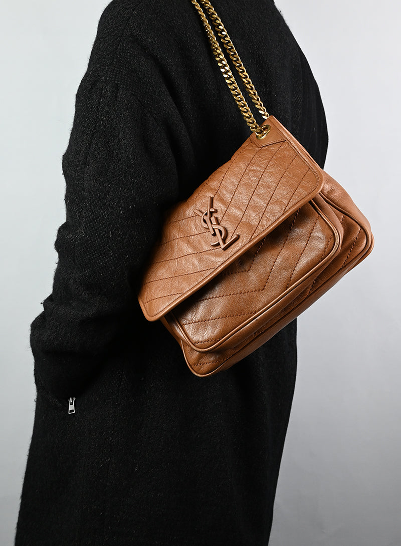 Saint Laurent Borsa NIKI in pelle cognac