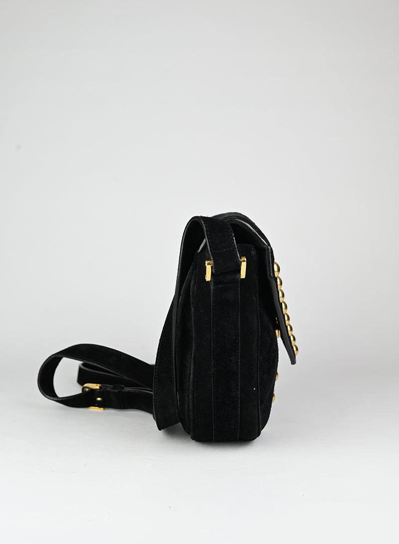 Saint Laurent Borsa in suede nera con borchie