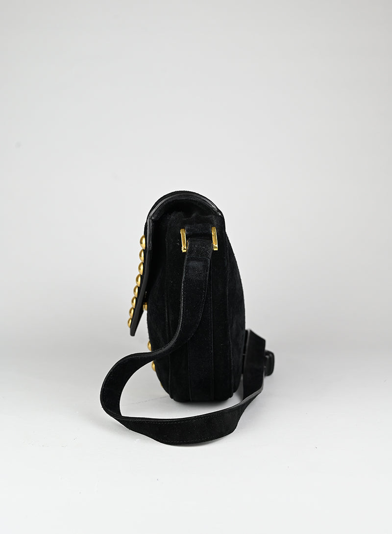 Saint Laurent Borsa in suede nera con borchie